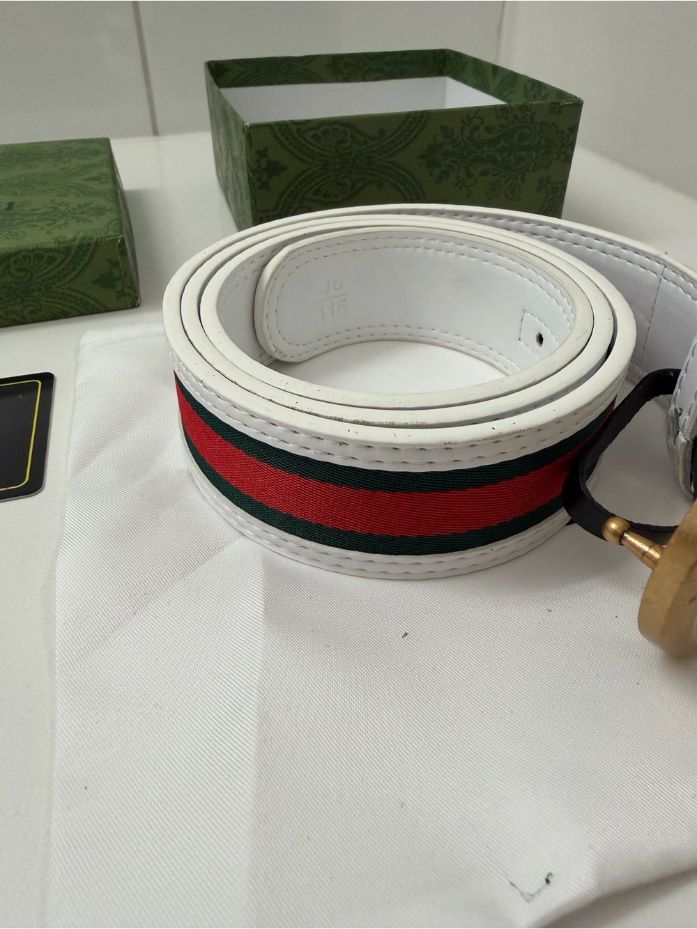 Gucci White Leather Green Red Web Interlocking GG Belt 80/32 Made in Italy - Picture 3 of 11